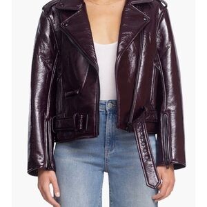 Blank NYC Brown and Red Leather Jacket with Asymmetrical Zipper